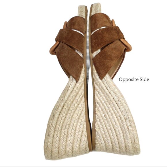 Veronica Beard Ivy Hazelwood Suede Strappy Vamp Woven Wedge Slide, Size 6.5 - Picture 9 of 11